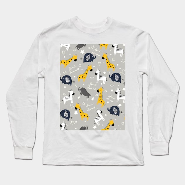 Sweet dreams little one zoo animals cute pattern grey Long Sleeve T-Shirt by Arch4Design